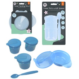 7Pcs Set of Blue Food Pots, BPA-Free Baby Bowls and Spoons, Easy-Grip Baby Feeding Utensils for Ages 12+M, Baby Feeding Accessories