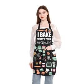 PLITI Baking Apron With Pocket for Best Baker Eve Gift Cooking Baking Lover Gift Pastry Chef Gift Culinary Student Gift (Bake Superpower APU)