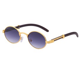 Junsika Retro Oval Sunglasses for Men Women Classic Vintage Imitation Wood Small Round Black Sunglasses, A4:gradient Black, Small