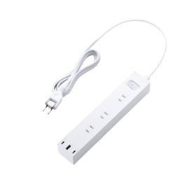 Elecom ECT-3920WH Power Tap, USB Tap, 30 W, 3 Ports, Type C USB-A, 6 Socks, 6.6 ft (2 m), Bulk Switch, Includes Rotating Legs, Lightning Guard Included, White