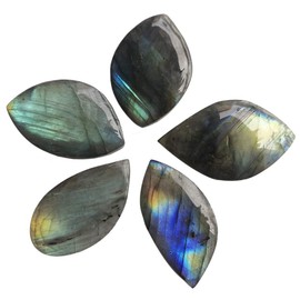Gemgogo 5 Pcs Natural Labradorite Leaf Shaped Crystals and Healing Stones Pendants for DIY-Jewelry Making, Room Decor Gemstone