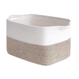 MEETOZ Woven Storage Basket, Cotton Rope Storage Basket with Handle, Square Shelf Baskets for Toys, Books, Shoes, Decorative Baskets for Living Room Bedroom Bathroom Organisation, 33x28x24cm (Brown)