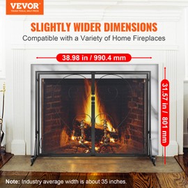 VEVOR Fireplace Screen 1 Panel with Door, Sturdy Iron Mesh Fireplace Screen, 39"(L) x31.6(H) Spark Guard Cover, Simple Installation, Free Standing Fire Fence Grate for Living Room Home Decor Vintage