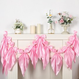 VitalCozy Pink Bow Garland Banner Silk Bow Hanging Banner for Girls Bow Birthday Decorations Baby Shower Decor Bridal Shower Coquette Bachelorette Party Birthday Party Bow Party Decorations