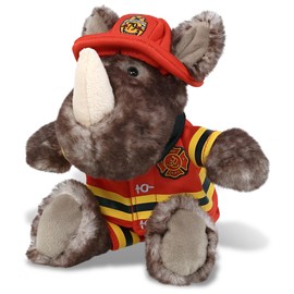 DolliBu Brown Rhino Firefighter Stuffed Animal with Name Personalization - Super Soft Rhino Plush with Red Fireman Costume Outfit and Fireman Hat, Fire Fighter Doll Plush Toy for Kids - 5.5 Inch