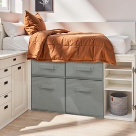 Weysat 4 Stackable Cube Closet Drawer Organizer Under Dorm Bed Storage Foldable Fabric Organizer Bins for Clothes Toys Collapsible Storage Cube for Dorm Closet Bedroom Nursery Living Room(Gray)