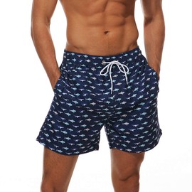 HLVEXH Men's Swimming Trunks Summer Beach Shorts Surf Swim Shorts Board Shorts with Mesh Lining, Fish