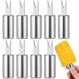 HEMOTON 10Pcs Sweetcorn Holders, Corn Cob Holders Stainless Steel Corn on The Cob Skewers Fruit Food Forks Corn Forks Prong for Outdoor BBQ Cooking Kitchen Tool Silver, (X5B91NZU1934D11V)