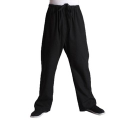 Men's Martial Arts Pants Kung Fu Cotton Trousers (XL, Black)