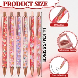 Mabor Pack of 6 1.mm Ballpoint Pens, Aesthetic, Elegant Flower Pens, Aesthetic Retractable Beautiful Pens, Black Ink Ballpoint Pens, Smooth Writing Pens for Students, Gift, Office