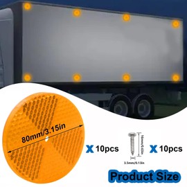 smseace 10pcs Red/Yellow/White Round Reflector with Center Mounting Hole with 10pcs #8x3/4''(M4x20mm) 304 Stainless Steel Screw Used for Roads，mailboxes，Tunnels，Cars Round Front Reflector D-020-3C