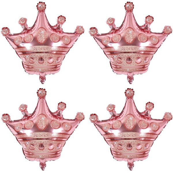 TONIFUL 4 Pcs Crown Balloons 24 Inch Rose Gold Crown Shaped Foil Mylar Balloons for Anniversary,Baby Shower,Wedding,Girls Birthday Decorations,Princess Themed Party Supplies