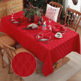 SASTYBALE Christmas Tablecloths for Rectangle Tables, Winter Jacquard Tablecloth with Deer Antler, Spillproof Damask Fabric Table Cover for Xmas New Year Holiday Decor (52" x 70" (4-6 Seats), Red)