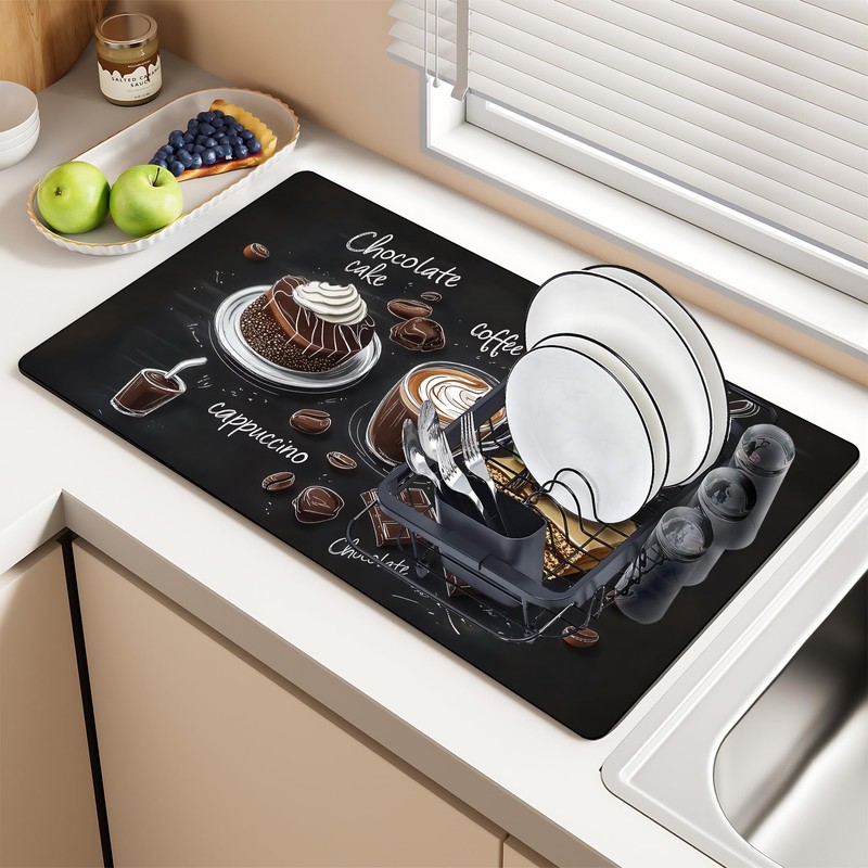 BVBOX 17"x 32" Coffee Bar Mat, Coffee Chocolate Absorbent Dish