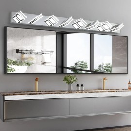 52\" Modern Chrome 8-Light LED Vanity Light Square Acrylic Lampshades Wall Mount Fixture Mirror Lighting for BathroomMaterial: Iron, Color: Chrome Color