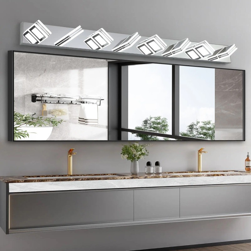 52\" Modern Chrome 8-Light LED Vanity Light Square Acrylic Lampshades