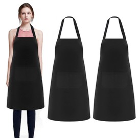 PXBSNB Pack of 2 Aprons, Black, Cooking Apron for Men and Women, Waterproof Kitchen Apron with 2 Pockets, Adjustable Aprons with Long Rope, Apron for Kitchen, Cooking, Baking, Garden, BBQ (Large),