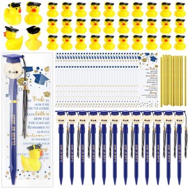 Sayglossy 75 Pcs Graduation Gifts Class of 2025 Bulk Includes 25 Graduation Cap Ballpoint Pen with Tassels 25 Resin Graduate Duck 25 Gift Cards Graduate Party Favors for Guests Students(Blue)