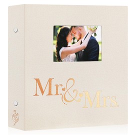 Lanpn Wedding Photo Album 4x6 1000 Pocket Photos Slip in, Linen Cover Large Capacity Newlywed Marriage Window Album Hold 1000 Horizontal Vertical Photos (Mr & Mrs, Beige)