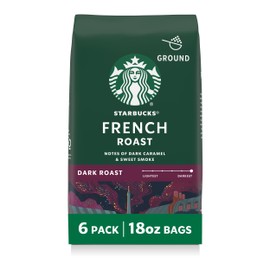 Starbucks Ground Coffee, Dark Roast Hot or Iced Coffee, French Roast, Six 18 oz Bags​