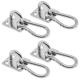 PRIOstahl Eyelet Plate Carabiner Hook - 4 x Eye Plate Square 40 x 35 mm + 4 x Carabiner 6 x 60 mm Wall Hooks Ceiling Hooks for Hanging Mounting for Sun Sail Punch Bag Hay Net Rustproof Stainless Steel
