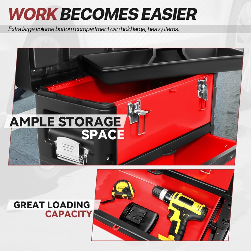 D SOLUTIONS Rolling Tool Box, 3-Drawer Stackable Garage Organizer Storage