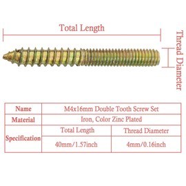 generic M4 Hanger Bolt Driver,20pcs M4X40mm Hanger Bolts Assortment Kit with M4x0.7mm Driver,Double Headed Bolts Self-Tapping Screws,Grade 4.8,Iron, Color Zinc Plated Finish