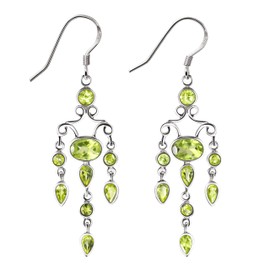 Franki Baker Green Peridot Gemstone & 925 Sterling Silver Chandelier Earrings