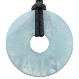 Lebensquelle Plus Aquamarine Donut Diameter 30 mm + Cotton Cord | Gemstone Pendant | Healing Stone Necklace with Ribbon, Aquamarine, Aquamarine