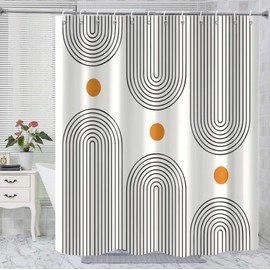GKLEASG Boho Mid Century Shower Curtain, Modern Abstract Arch Sun Ivory Machine Washable Waterproof Fabric for Bathroom Decor Bathtub with 12 Hooks 72Wx78H