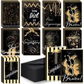Motiskyy 36 Pack Gold Foil Congratulations Cards with Envelopes Bulk 6 x 4 Inch Black and Gold Theme Congratulations Cards for Wedding Retirement Birthday Party Supplies, 9 Designs(Precious)
