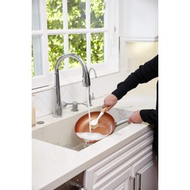 Bellasera Cleaning Collection Dish Brush with Built-in Food Scraper Featuring Upscale Marble Detailing & Mildew-Resistant Bamboo Handles