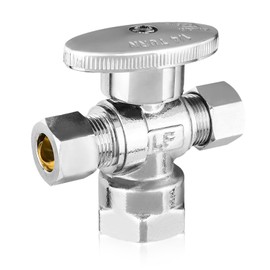 HeSun 1-PC Dual Compression Outlet Angle Stop Valve, 1/2" FIP x 3/8" OD Comp x 3/8" OD Comp, 1/4-Turn Shut Off Valve for Bathroom, PEX Chrome Plated Brass