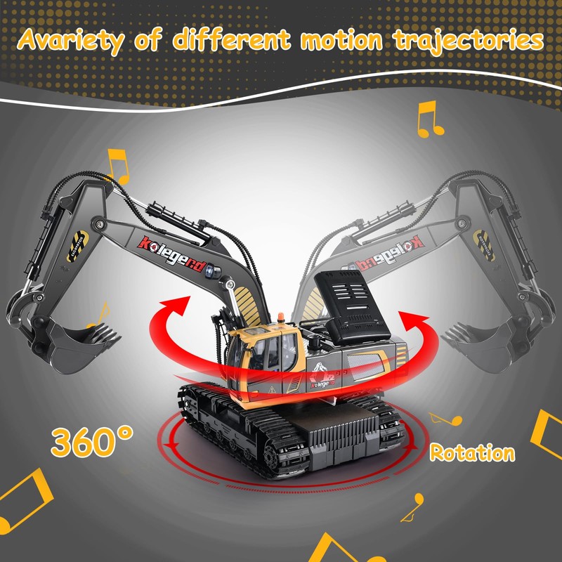 kolegend Remote Control Excavator Toy 16 Inch, 9 Channel RC