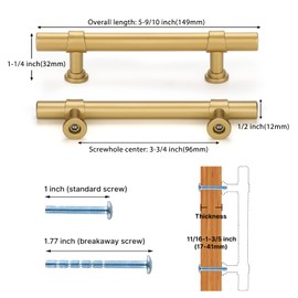 Haliwu 20 Pack Gold Cabinet Handles Brushed Brass Drawer Pulls for Kitchen Hardware Handles Barrel Dresser Cabinet Pulls,3-3/4 inch Hole Center
