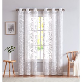 Embroidered Sheer Curtains Curtains for Bedroom Non Black Out Curtains Room Decor Floral Linen Curtains Bedroom Curtains Grommet Curtains 84 Inches Long 38 Inch Set of 2 Curtains Panels in White