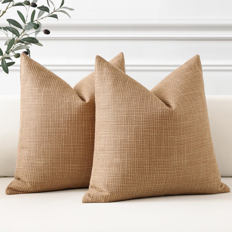 Artscope Light Brown Cushion Covers Set of 2 Linen Decorative