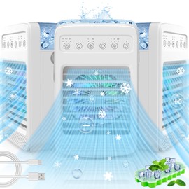 Aimistjoy Swamp Cooler, Air Conditioners Portable with Water Tank 2/4/6H Timer, Oscillating Evaporative Air Coolers with 4 Speeds 2 Cool Mists 7 Color Lights, Cooling Fan for Room Office