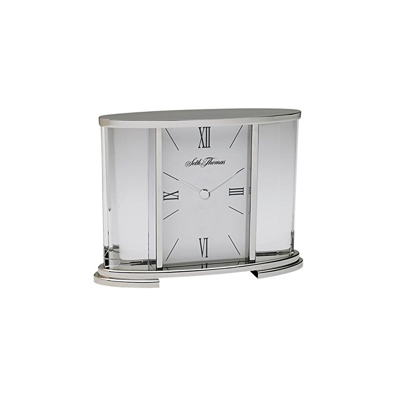 Seth Thomas TSI006060 Table Clock Silver W/Roman Numerals & Glass