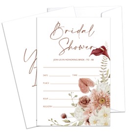 Mueddur Bridal Shower Invitations With Envelopes, Boho Floral Wedding Invites, Pampas Grass Engagement Party And Reception Supplies, Pack of 25 Fill-in Invitation Cards -06