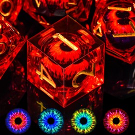 SIQUK DND Dice Set, Dragon Eye Resin Game Dice, Liquid Core Dice, Polyhedral Dice Set with Gift Box for Dungeons and Dragons RPG MTG (Rose Red)