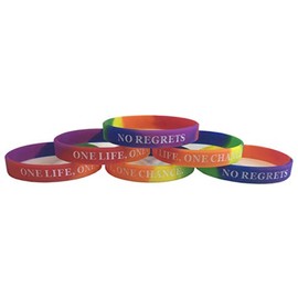 TheAwristocrat 6 Pack ONE Life, ONE Chance. NO Regrets Inspirational Silicone Wristband Rubber Bracelet (Rainbow, Small (7" 180mm))