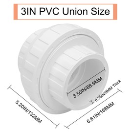 3" PVC Union Coupling Pipe Fitting (Socket x Socket) 3Inch PVC Slip Union Adapter Coupling Schedule 40, EPDM O-Ring, White