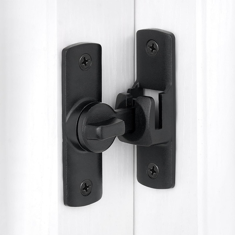 INIRET 2 Packs Black Barn Door Latches,90/180 Degree Gate Lock,Aluminum