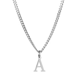 SAELACY Men’s Minimal Initial Necklace, Stainless Steel Gold Silver Tone 26 Letters Pendant Necklace for Men Women 3.5mm Cuban Chain Waterproof (A., white)