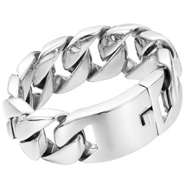 AYiFFWTEO 32mm Wide Heavy Duty Silver Chain Bracelet with Box 316L Stainless Steel Chunky Cuban Chain Link Hip Hop Fashion Bracelets Jewelry for Men Women(7.8 inches)