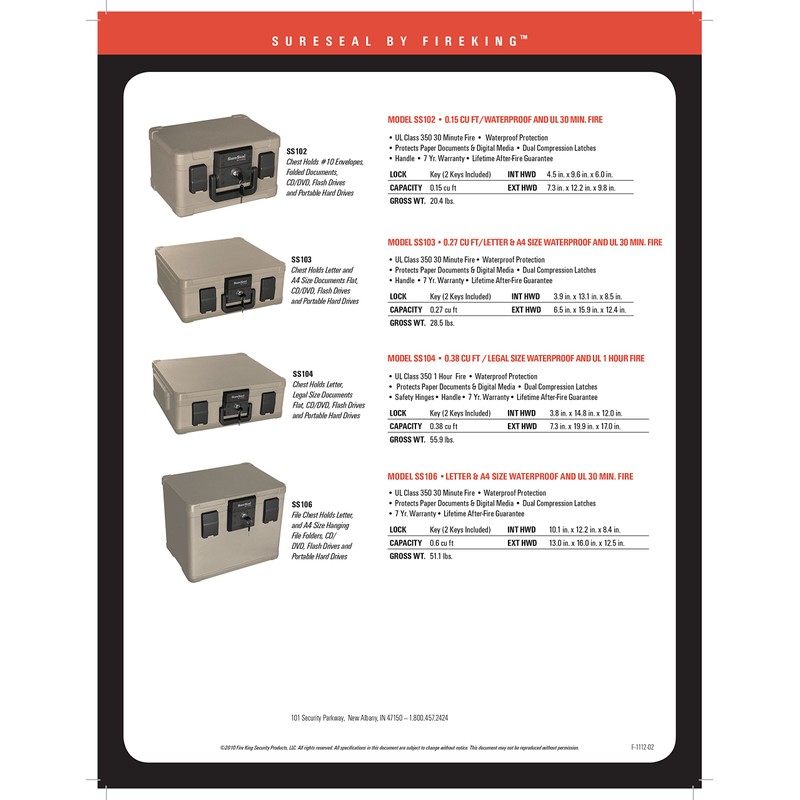 FireKing SureSeal Fire Safe with Key Lock, 1 Half Hour