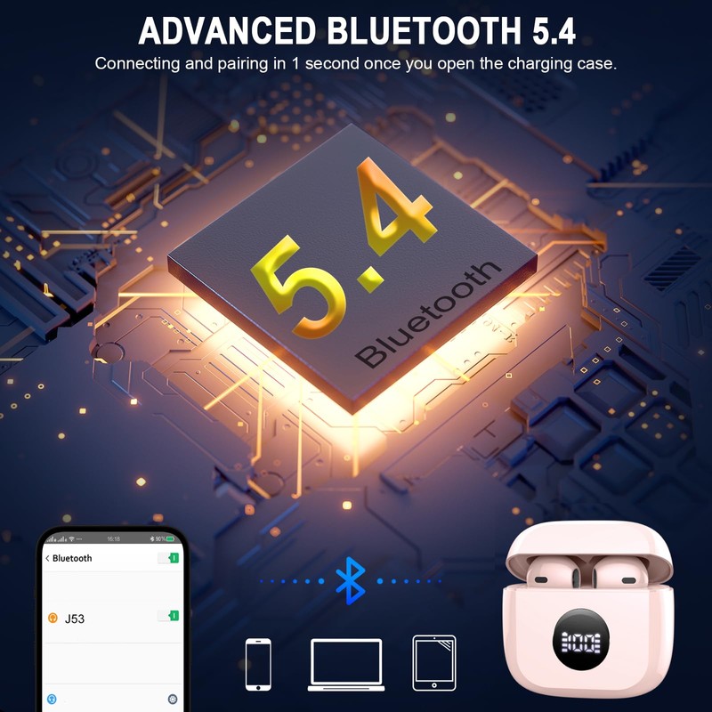 Wireless Earbuds, 2024 Bluetooth 5.4 Headphones HiFi Stereo, Wireless Earphones