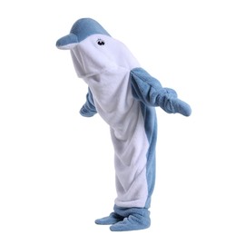 FunnyCos Dolphin Sleeping Bag One-Piece Pajamas Wearable Blanket Animal Cosplay Costume Unisex Novelty Loungewear Sleepwear Blue,S