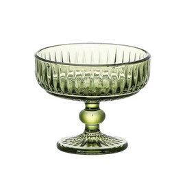 WAIT FLY Vintage Embossed Stripe Glass Dessert Bowl, Footed Trifle Bowl Ice Cream Bowl Serving Bowl-Green